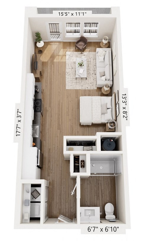 Floor plan for studio, 1 bath, 552 sqft